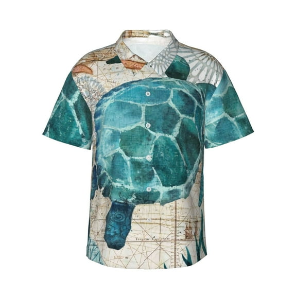 Balery Watercolor Sea Turtle Print Men's Hawaiian Shirts Short Sleeve Beach Shirt Relaxed Fit Vacation Button Down Shirts-Small