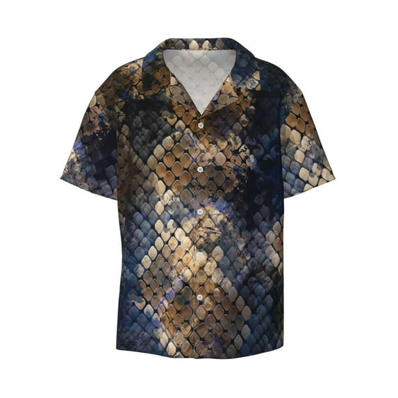 Balery Watercolor Snake Skin Men's Casual Button Down Shirt Short Sleeve Textured Summer Cuban Beach Shirts-Medium