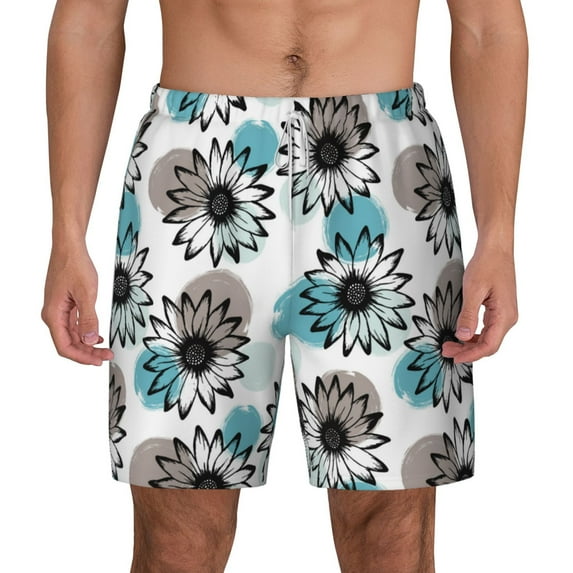 Balery Watercolor Sunflower Mens Swim Trunks Swim Shorts for Men Quick Dry Inseam Beach Shorts with Compression Liner Pocket-Large