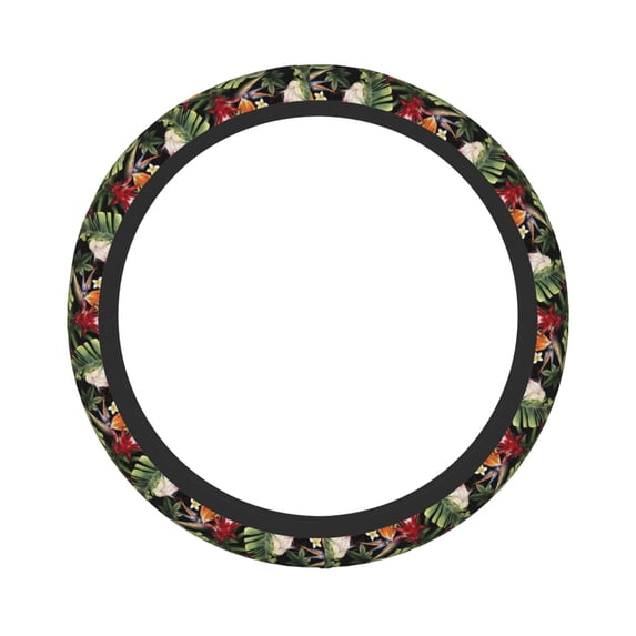 Balery Watercolor Tropical Flowers print Steering Wheel Covers Elastic Skidproof Steering Wheel Protective Cover Case for Men Women Universal 15 Inches Cars Accessories