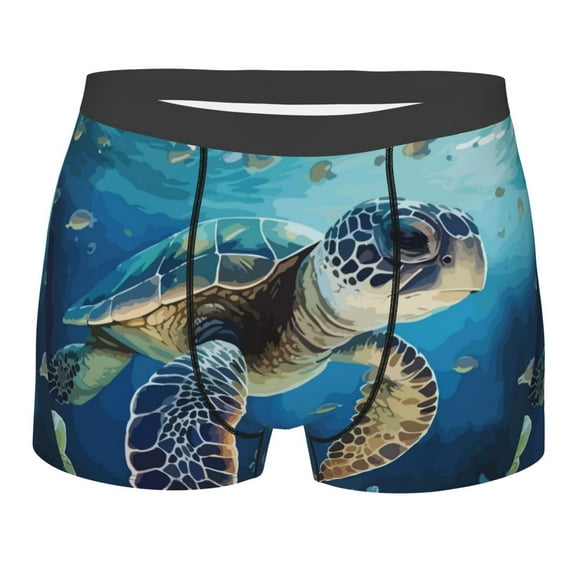 Balery Watercolor Turtle Men's Boxer Briefs, Soft and Breathable Cotton Underwear with nylon Waistband-Large