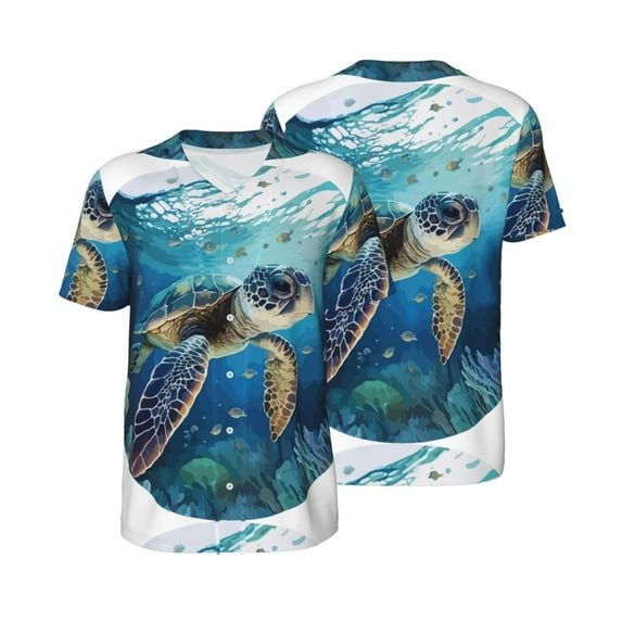 Balery Watercolor Turtle4 Baseball Jersey for Men Casual Button Down Shirts Short Sleeve Active Team Sports Uniform-X-Large