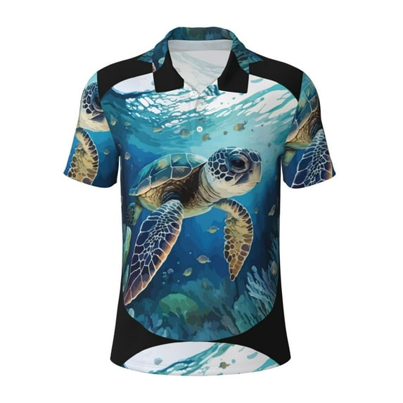 Balery Watercolor Turtle4 Printed Men’s Short Sleeve Polo Shirt, Midweight Men's Shirt,Golf Polo shirts -Large