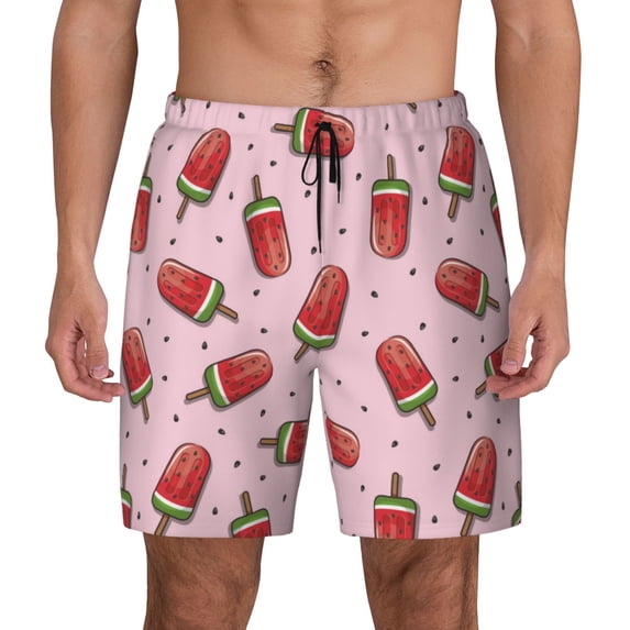 Balery Watermelon Ice Cream Mens Swim Trunks Swim Shorts for Men Quick Dry Inseam Beach Shorts with Compression Liner Pocket-Large