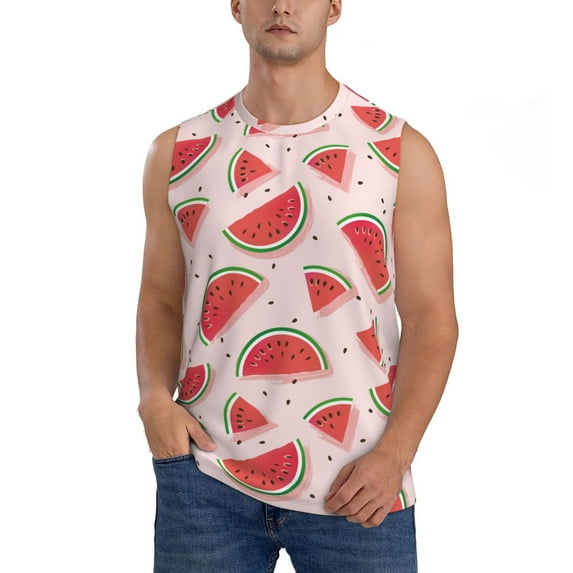 Balery Watermelon Men's Sleeveless Muscle Shirts Workout Tank Top, Moisture Wicking, Odor Protection-Small