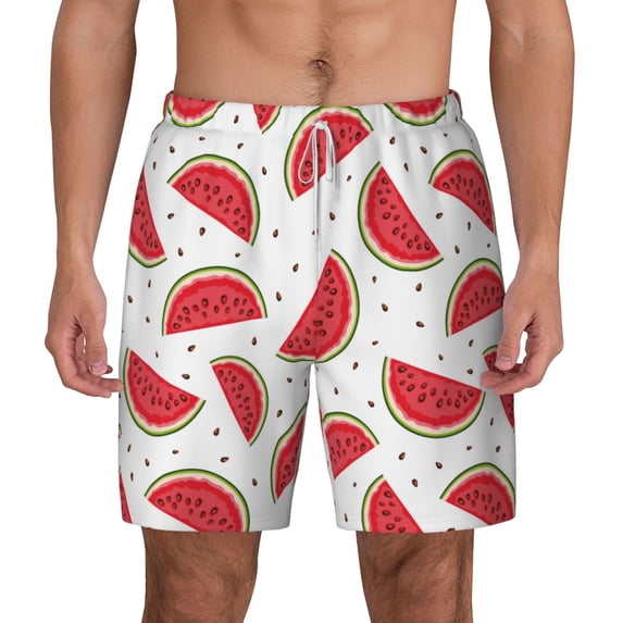 Balery Watermelon Mens Swim Trunks Swim Shorts for Men Quick Dry Inseam Beach Shorts with Compression Liner Pocket-Small