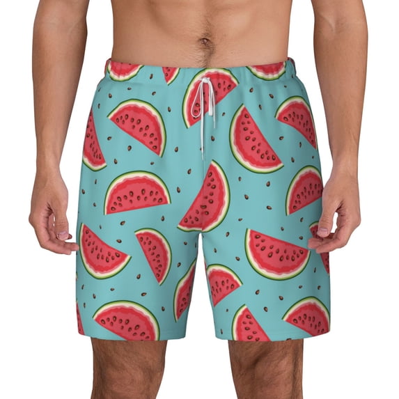 Balery Watermelon Mens Swim Trunks Swim Shorts for Men Quick Dry Inseam Beach Shorts with Compression Liner Pocket-X-Large