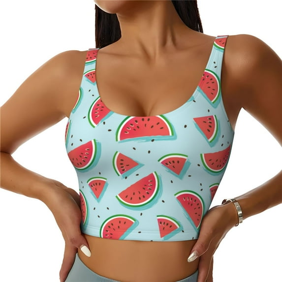 Balery Watermelon Pattern Racerback Sports Bras for Women - Padded Seamless High Impact Support for Yoga Gym Workout Fitness-Large