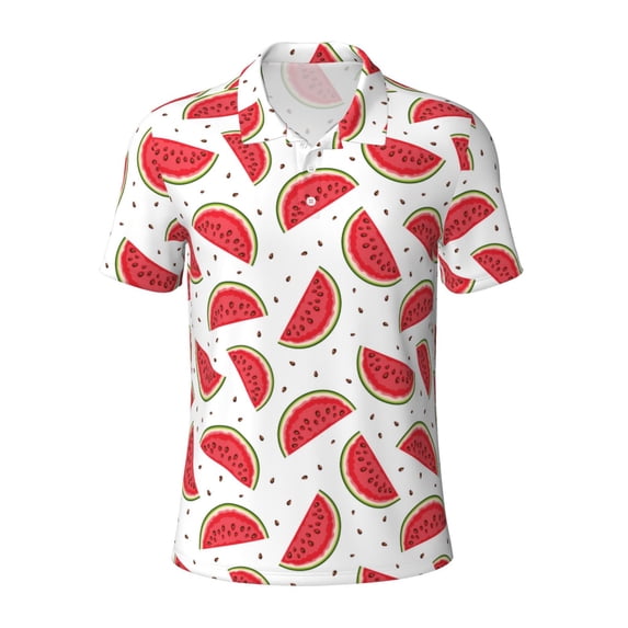 Balery Watermelon Printed Men’s Short Sleeve Polo Shirt, Midweight Men's Shirt,Golf Polo shirts -Small