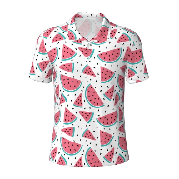 Balery Watermelon Printed Men’s Short Sleeve Polo Shirt, Midweight Men's Shirt,Golf Polo shirts -X-Large