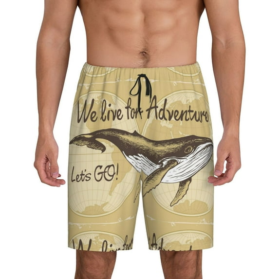 Balery We Live for Adventure Men's Cotton Knit Pajama Shorts Waistband & Pockets,Short Pajama Pants-Small