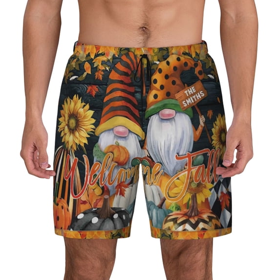 Balery Welcom Fall Mens Swim Trunks Swim Shorts for Men Quick Dry Inseam Beach Shorts with Compression Liner Pocket-X-Large