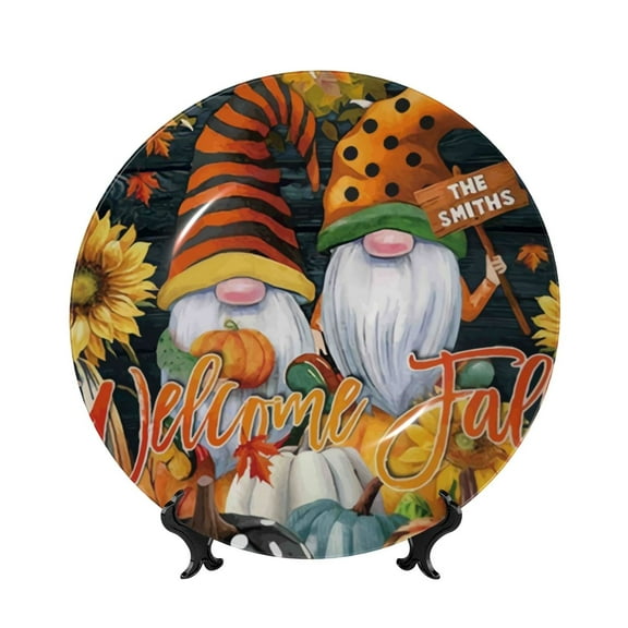 Balery Welcom Fall Print Bone China Decorative Plate Ceramic Dinner Plates Art Crafts with Display Stand-8in
