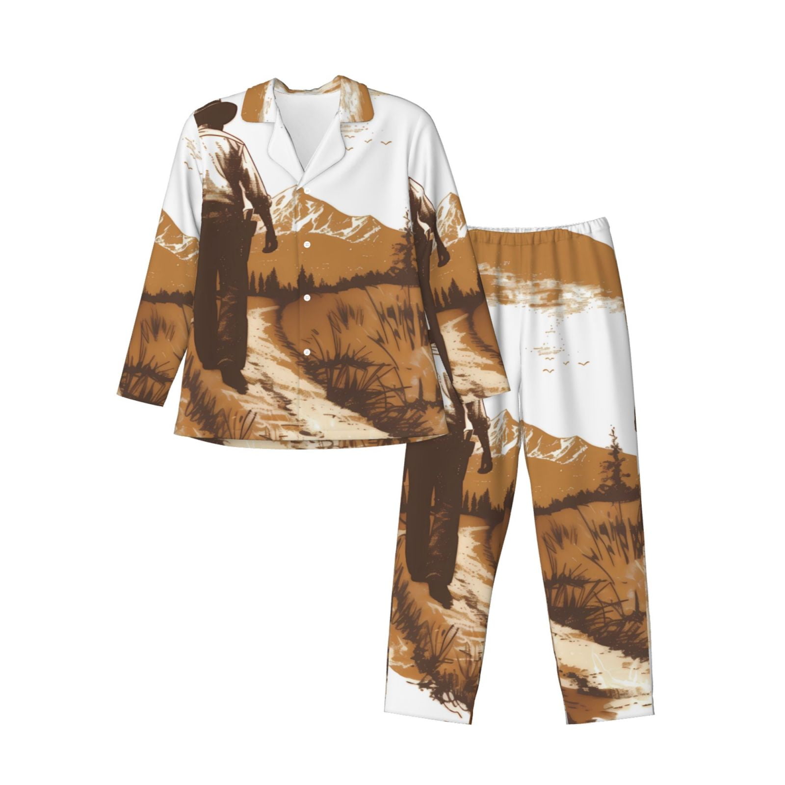 Balery Western Cowboy Countryside Pattern Pajama Sets for Men Long ...