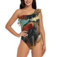 thumbnail image 1 of Balery Western Desert Cactus Bald Eagle One Shoulder Swimsuits for Women Ruffle Swimsuits Tummy Control One Shoulder Bathing Suits-Medium, 1 of 8