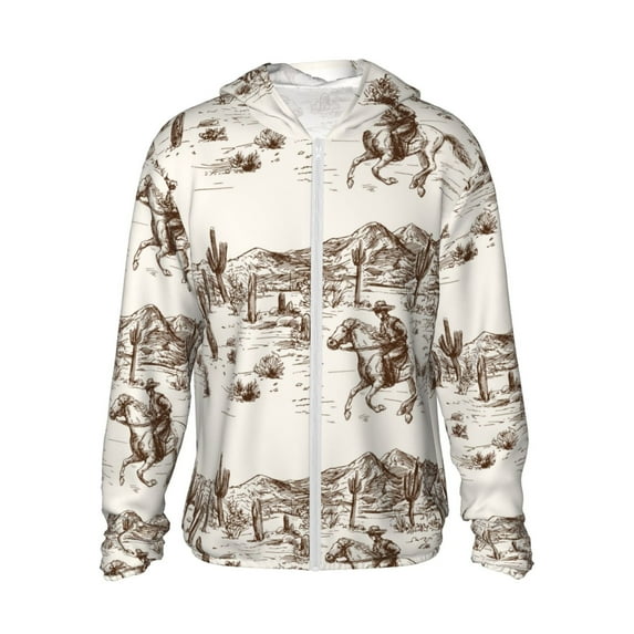 Balery Western Desert Cowboys3 Men's Women's UPF 50+ Sun Protection Lightweight Hoodie Performance Long Sleeve Shirt for Fishing Running-Large