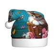 Balery Whimsical Cats and Flowers Scene Pattern Santa Hat Christmas Hat