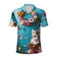 thumbnail image 1 of Balery Whimsical Cats and Flowers Scene Printed Men’s Short Sleeve Polo Shirt, Midweight Men's Shirt,Golf Polo shirts -Small, 1 of 8