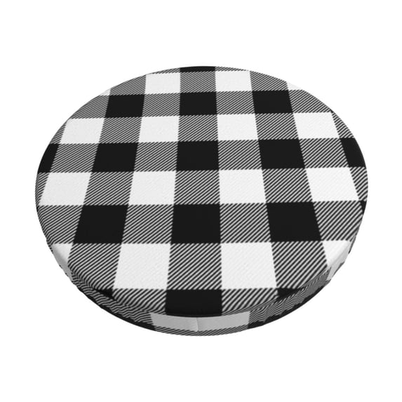 Balery White And Black Plaid Velvet Round Bar Chair Cushion Cover Adjustable, Protects From Scratches And Stains, Soft & Washable Ideal For Wooden And Metal Stools - 14 Inch