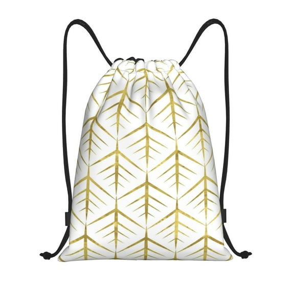Balery White And Gold Geometry Pattern Drawstring Backpack Bag Sport Gym Sackpack Cinch Bags Pattern Drawstring Backpack Bag Sport Gym Sackpack Cinch Bags -Small