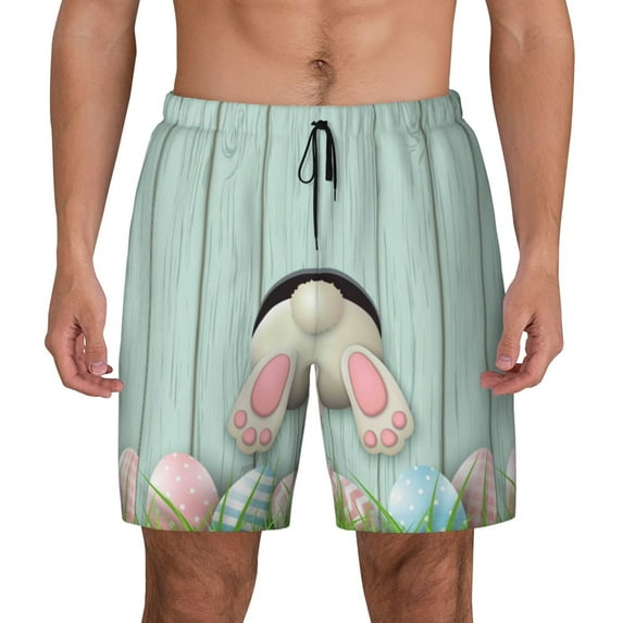 Balery White Bunny Bottom And Easter Eggs Mens Swim Trunks Swim Shorts for Men Quick Dry Inseam Beach Shorts with Compression Liner Pocket-Large