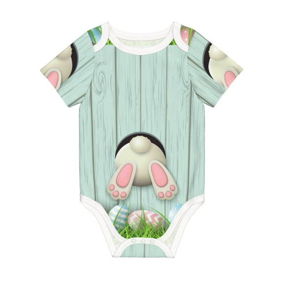 Balery White Bunny Bottom And Easter Eggs Pattern Baby Climbing Clothes Infant Bodysuit Cute Infant Bodysuit Baby Romper-9M