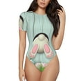 thumbnail image 1 of Balery White Bunny Bottom And Easter Eggs Women's Short Sleevee Crew Neck Bodysuit Tops Short Sleeve Tops Basic-Small, 1 of 9