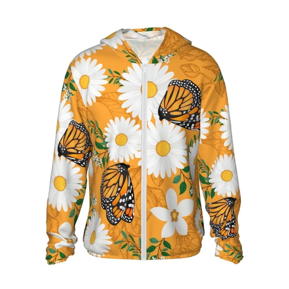 Balery White Floral and Butterflies Men's Women's UPF 50+ Sun Protection Lightweight Hoodie Performance Long Sleeve Shirt for Fishing Running-XX-Large