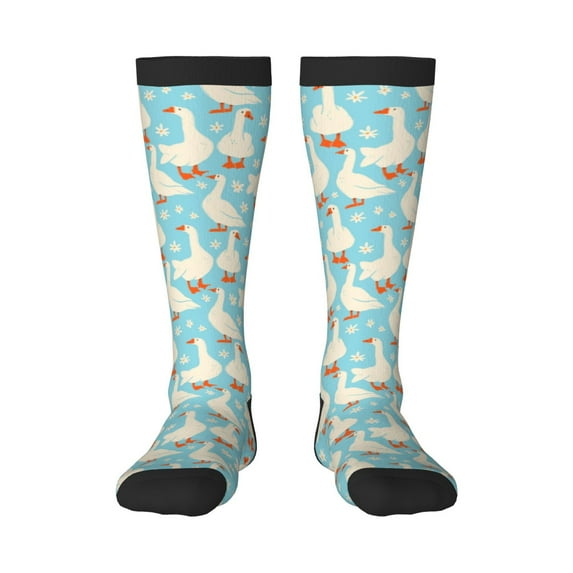 Balery White Geese And Flower Fun Novelty Socks Men'S Women'S Crew Socks Funny Crazy Novelty Socks Quirky And Cool Socks