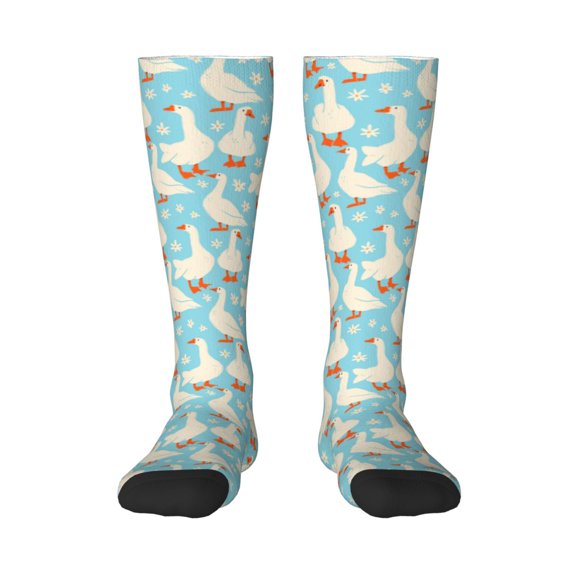 Balery White Geese And Flower Fun Novelty Socks Men'S Women'S Crew Socks Funny Crazy Novelty Socks Quirky And Cool Socks