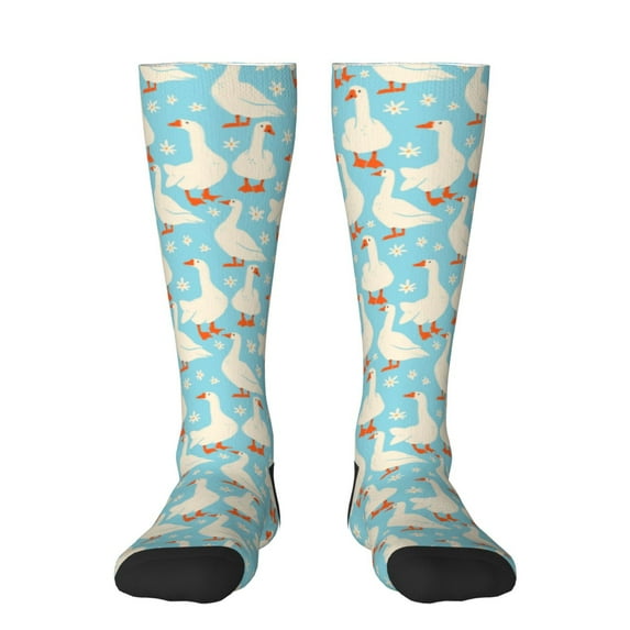 Balery White Geese And Flower Fun Novelty Socks Men'S Women'S Crew Socks Funny Crazy Novelty Socks Quirky And Cool Socks