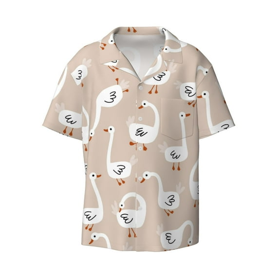 Balery White Goose Men's Casual Button Down Shirt Short Sleeve Textured Summer Cuban Beach Shirts-4X-Large