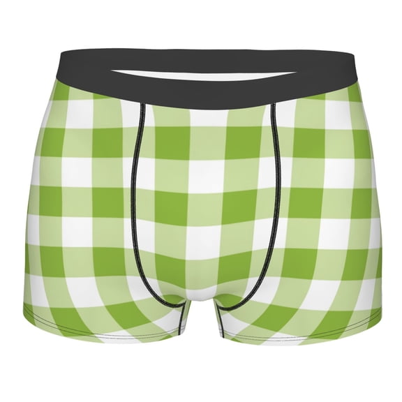 Balery White Green Plaid Men's Boxer Briefs, Soft and Breathable Cotton Underwear with nylon Waistband-Medium