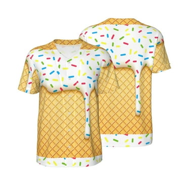 Balery White Ice Cream Baseball Jersey for Men Casual Button Down Shirts Short Sleeve Active Team Sports Uniform-Small