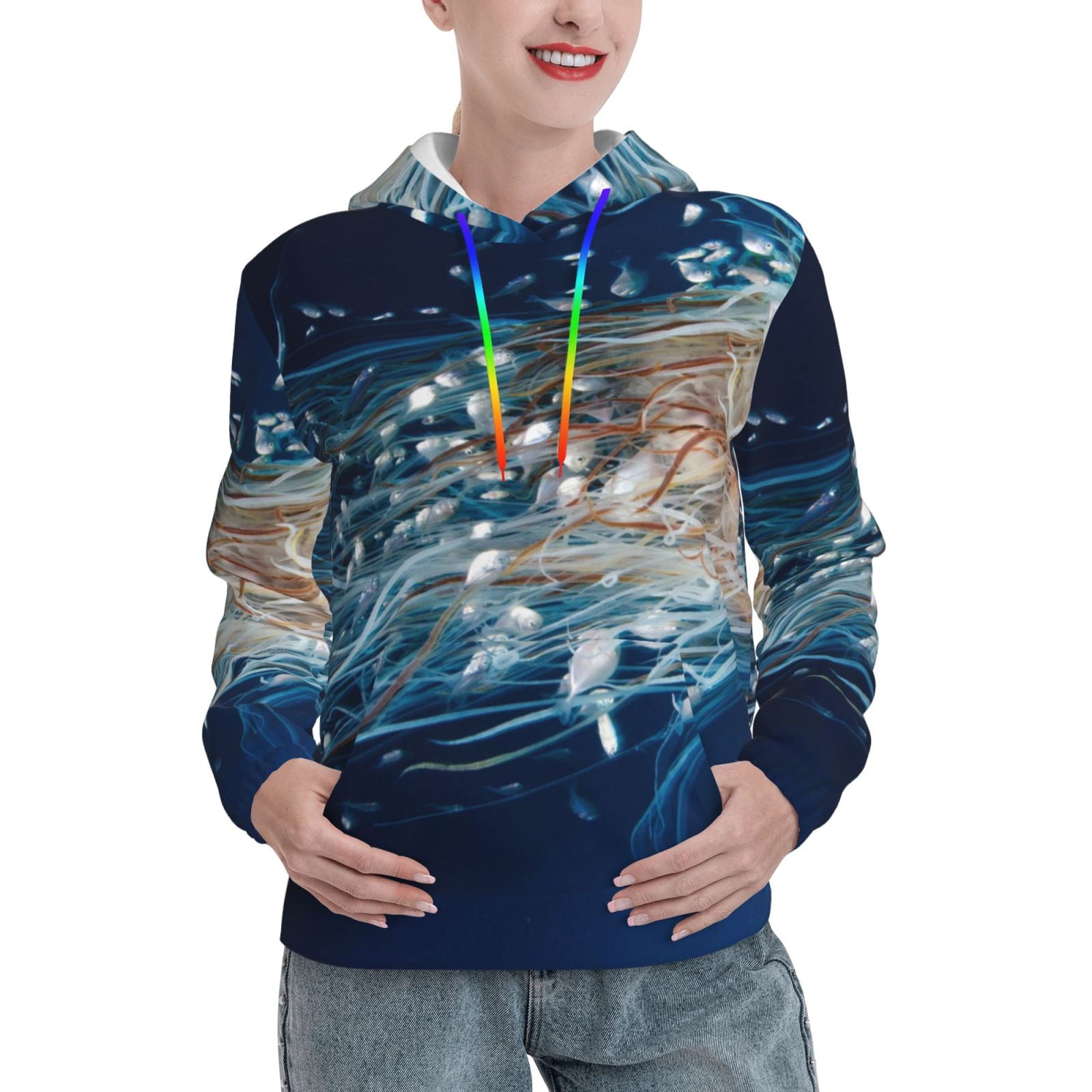 Goldfish Print Pattern Women Pullover Hoodie