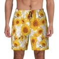thumbnail image 1 of Balery White Marble Pattern Sunflower Mens Swim Trunks Swim Shorts for Men Quick Dry Inseam Beach Shorts with Compression Liner Pocket-Medium, 1 of 9