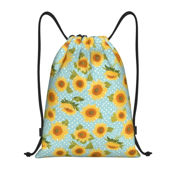 Balery White Polka Dot Sunflower A Pattern Drawstring Backpack Bag Sport Gym Sackpack Cinch Bags Pattern Drawstring Backpack Bag Sport Gym Sackpack Cinch Bags -Small