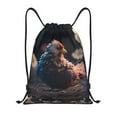Balery White Purple Flower Chicken Pattern Drawstring Backpack Bag