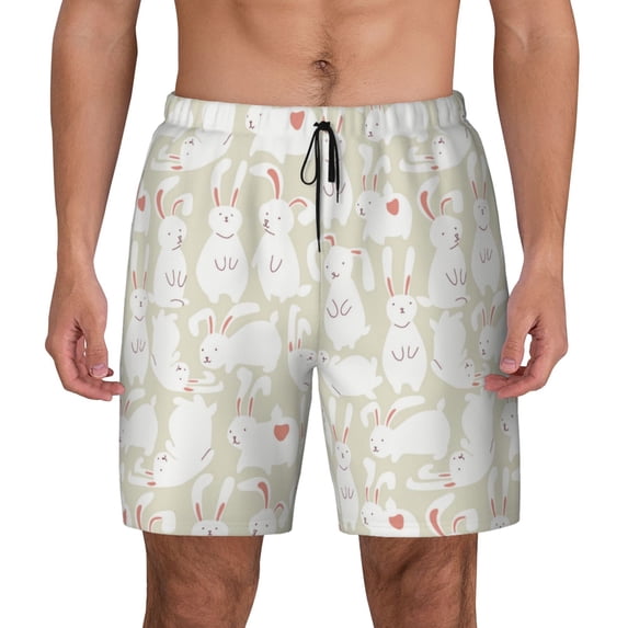 Balery White Rabbit Mens Swim Trunks Swim Shorts for Men Quick Dry Inseam Beach Shorts with Compression Liner Pocket-3X-Large