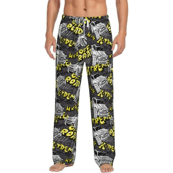 Balery White Retro Off-Road Vehicle print Men's Pajama Pants,Ultra Lightweight Pjs,Lounge Pant-Large