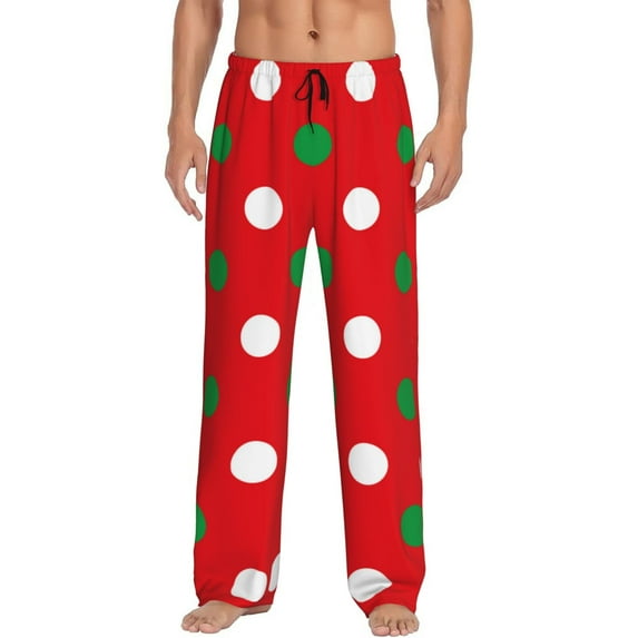 Balery White and Green Polka Dot print Men's Pajama Pants,Ultra Lightweight Pjs,Lounge Pant-Small