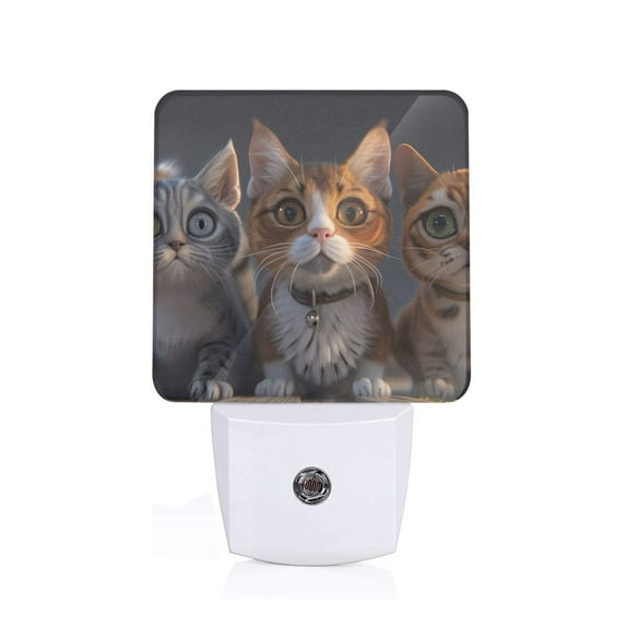 Balery Wide Eyed Cartoon Cats Pattern LED Night Light with Automatic Sensor Plug in Night Light with Dusk-to-Dawn Light Sensor LED Nightlight 0.5W-EU
