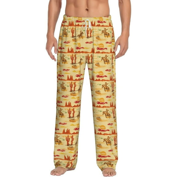 Balery Wild West Colorful print Men's Pajama Pants,Ultra Lightweight Pjs,Lounge Pant-Medium