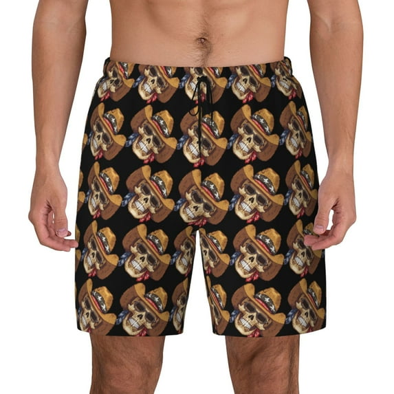 Balery Wild West Cowboy Skull Mens Swim Trunks Swim Shorts for Men Quick Dry Inseam Beach Shorts with Compression Liner Pocket-Small