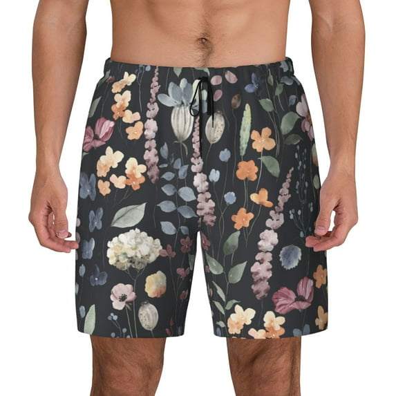 Balery Wildflower Watercolor 1 Mens Swim Trunks Swim Shorts for Men Quick Dry Inseam Beach Shorts with Compression Liner Pocket-Small