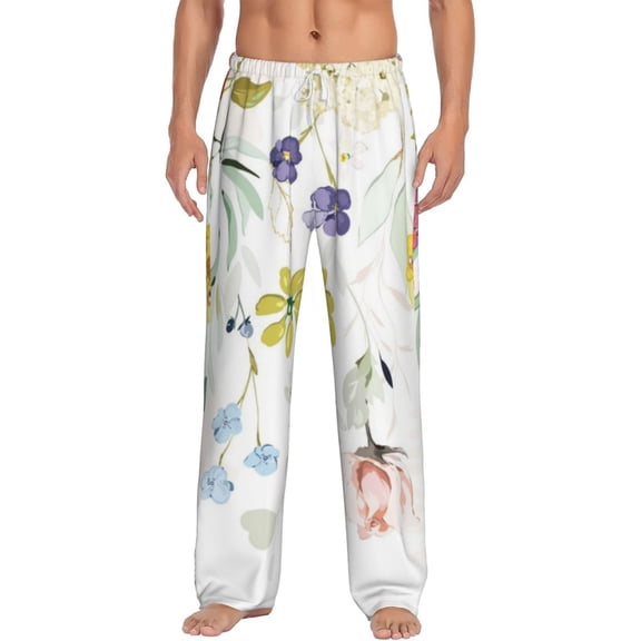 Balery Wildflowers print Men's Pajama Pants,Ultra Lightweight Pjs,Lounge Pant-X-Large