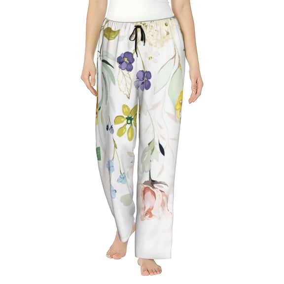 Balery Wildflowers print Women's Pajama Pants,Ultra Lightweight Pjs,Lounge Pant-Medium