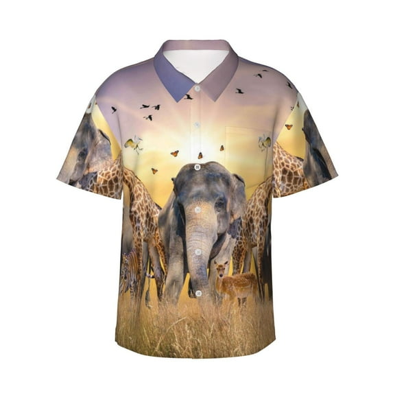 Balery Wildlife Protection Print Men's Hawaiian Shirts Short Sleeve Beach Shirt Relaxed Fit Vacation Button Down Shirts-3X-Large