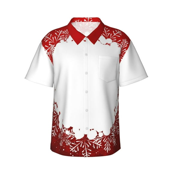 Balery Winter Christmas Snowflake Print Men's Hawaiian Shirts Short Sleeve Beach Shirt Relaxed Fit Vacation Button Down Shirts-Small