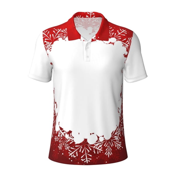 Balery Winter Christmas Snowflake Printed Men’s Short Sleeve Polo Shirt, Midweight Men's Shirt,Golf Polo shirts -X-Large